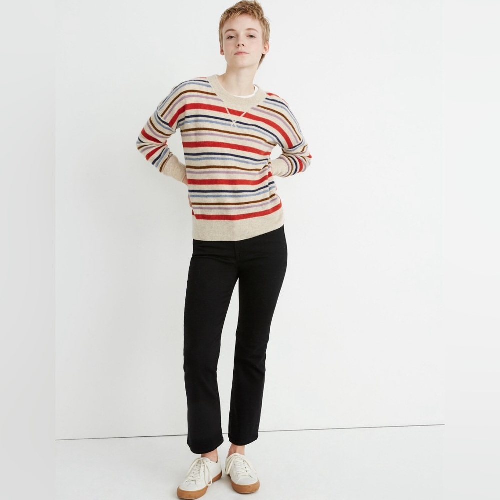 Madewell Cashmere Sweatshirt in Woodson Stripe cream size Small